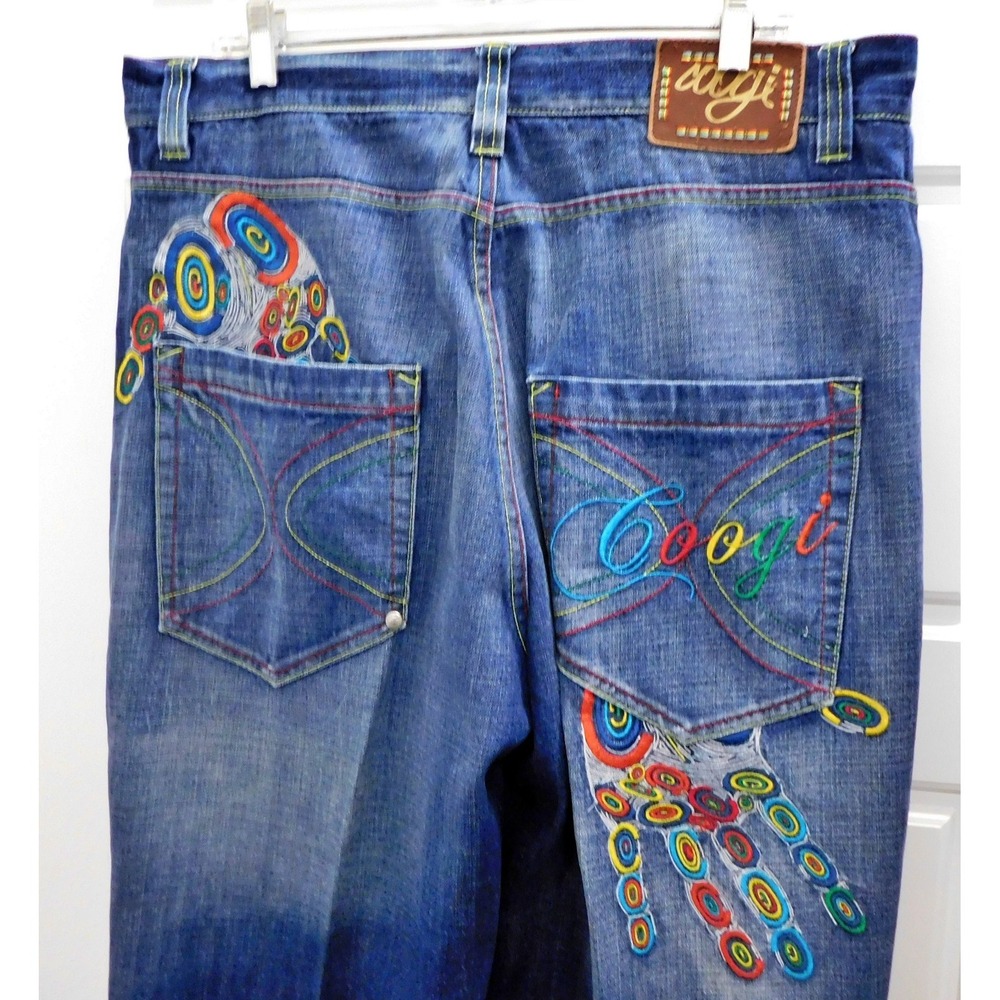 Coogi Jeans‎ Mens 38x35 Blue Y2K Hip Hop Baggy Embroidered Hands Tag
